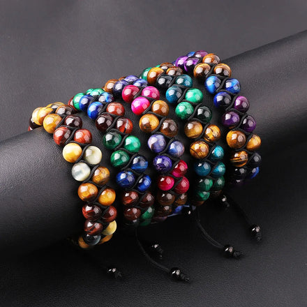 New Color 8MM Tiger Eye Double Braided Stone Bracelet Natural Stone Macrame Men Bracelet With Custom Logo JBS12638