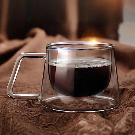 Handmade 200ml High Borosilicate Coffee Double Wall Glass Cup With Handle