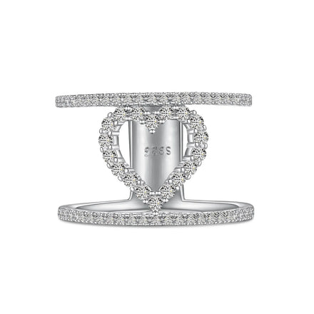 Dylam Personalized Dainty Solid Sterling Silver Hypoallergenic Non Tarnish Double Layer Heart Shape Hallow Out Fine Jewelry Ring