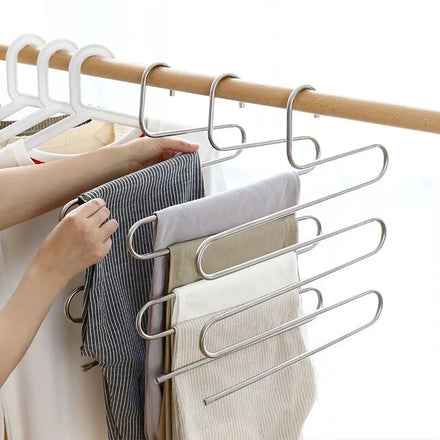 Multifunctional S-shaped Space Saving Magic Pants Hangers 5 Layer Stainless Steel Non-slip Pants Hanger
