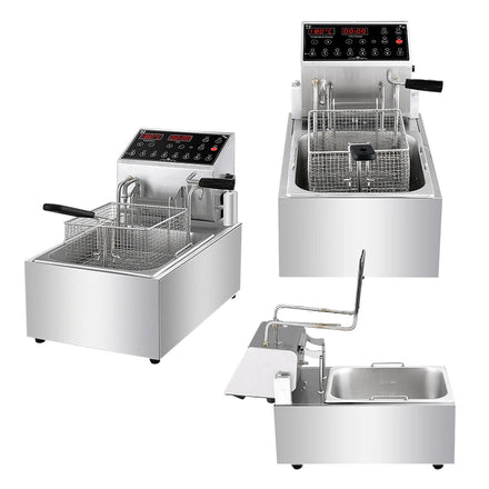 In-smart Electric Deep Fryer Drain Timers Stainless Steel Commercial Plug-And-Play 3.5kW Countertop Basket Kitchen Restaurant