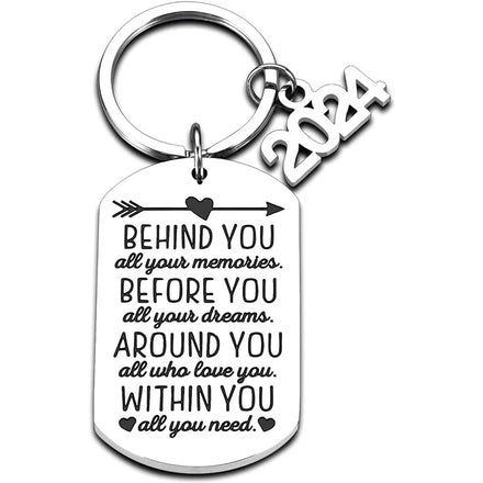 Inspirational Keychain Graduation Gift for Her Him College Boy Girl Behind You All Your Memories Key Ring Best Friend Key Chains