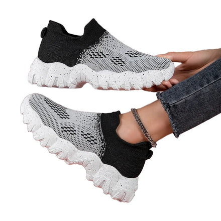 Happy Slides Women's Sports Casual Shoes Soft Grey Black Walking Running Lighted Anti-Slippery Flat Design Fabric Upper EVA
