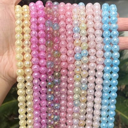 AsVrai UNatural Stone Beads 6 8 10mm AB Colorful Cracked Quartz Round Beads for Jewelry Making DIY Handmade Bracelet Necklace