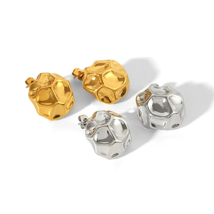 New Retro Irregular Hammer Pattern Snap Button Shape Metal Design Stainless Mushroom Charm Stud Earrings Non Tarnish Waterproof
