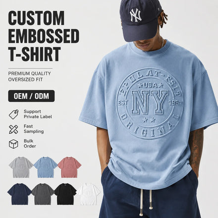 OEM Custom High Quality 100 Cotton Pre Shrunk Crew Neck T Shirts 3D Embossed Logo Brand Short Sleeves Man Apparel Top