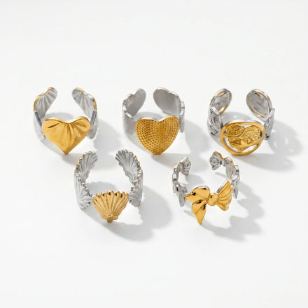 QIAOREN 13026-30 Gold Silver Plated Adjustable Open Stack Ring Set for Women Minimalist Geometric Statement Rings