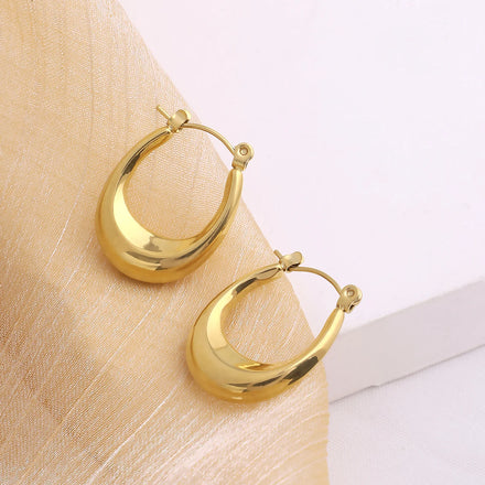 Custom LOGO Fashion Women's Hoop Earrings Stainless Steel Srescent PVD Gold Plated Factory Direct Price Wholesale Jewelry