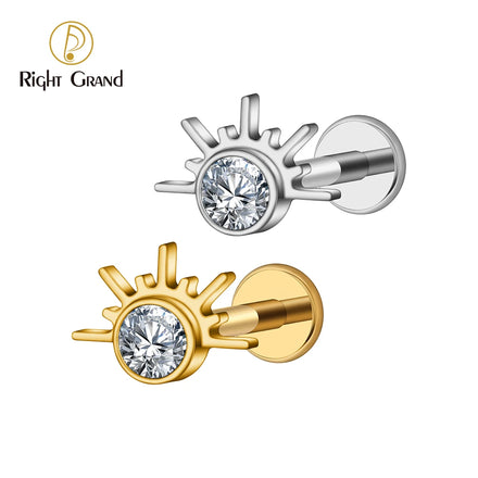 ASTM F136 Titanium Starburst Half With CZ Cartilage Earring Piercing 16G Star Helix Tragus Labret Stud Body Jewelry
