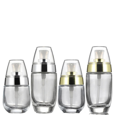 Luxury 30ml 50ml Egg Shape Glass Skin Care Serum Bottle with Clear Frosted Finish and Pump Cap Guangzhou Screen Printing