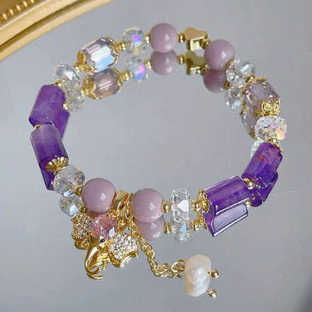 New Little Pink Elephant Zircon Bracelet Strawberry Crystal Beads Bracelet for Women Girls Jewelry Charm