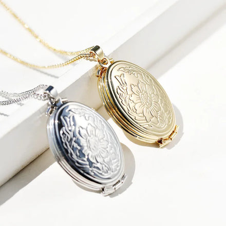 Gift Copper Alloy Memory Floating Oval Gold Plated Photo Locket Jewelry Pendant Necklace