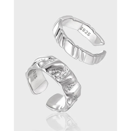 Fashion Jewellery Ring 925 Sterling Silver Frosted Surface Adjustable Geometric Ring for Woman