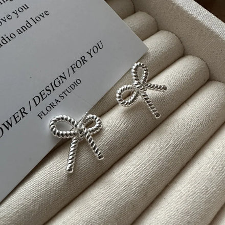 Fashion Twist Line Bowknot Shape Stud Earrings for Women 925 Sterling Silver Gifts Wholesale