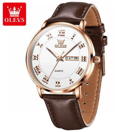 OLEVS 2920 Custom logo Luxury Waterproof Oem Watch Wrist Man Genuine Leather Luminous Classical Fashion Quartz Watch for Man
