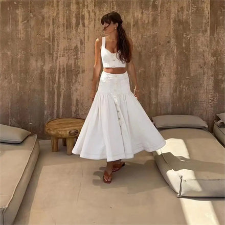2024 Spring New Style Vest Top Elasticated Back + Skirt Casual Denim Suit Women's Clothing