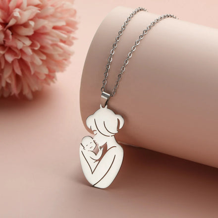 Mom and Baby Pendant Necklace Stainless Steel Gold Color Necklaces Warm Family Jewelry Mother's Day Gift Wholesale