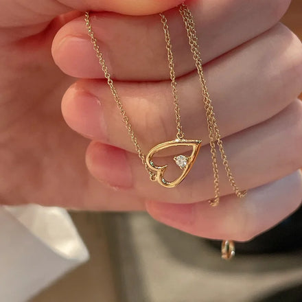Hot INS Fashion 18K Gold Plated Pure 925 Sterling Silver Zircon Hollow Heart Pendant Necklace for Women Girls Jewelry