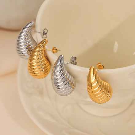 Waterproof Ribbed Teardrop Earrings Non Tarnish Delicate Daily Teardrop Earrings Stainless Steel Fashion Jewelry Earrings