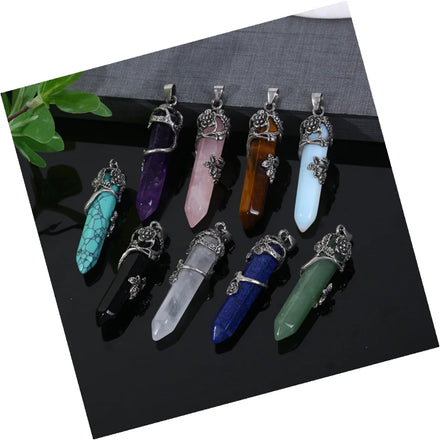 DAIHE Vintage Single-pointed Hexagon Crystal Healing Rose Jewelry Necklace Stone Bullet Shape Pendant Necklace