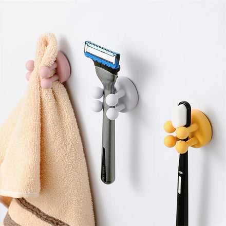 4 Leg Hook Toothbrush Holder Self Adhesive Shaver Razor Holder Silicone Hook Bathroom Kitchen Organizer Plug Cable Wall Hook