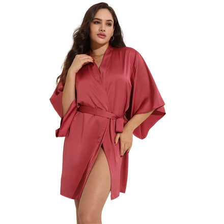 FUNG 6055 Minimalist Satin Bride Robe 2024 New Style Fashion Women Sleepwear Night Robe