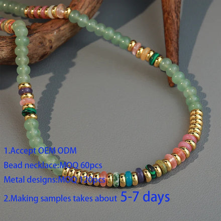 Y2K Colorful Natural Stone Beaded Necklace 18k Gold Plated Brass Choker Necklace Fashion