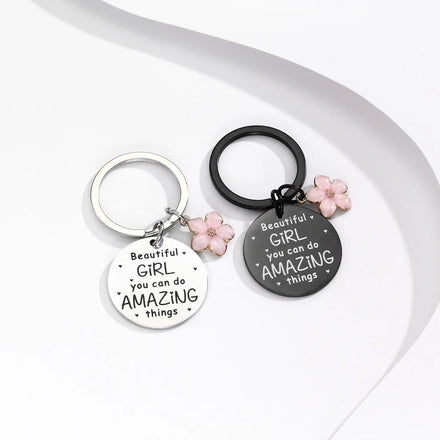 Metal Charm Keychain Mother's Day Gift Oriental Cherry Flower Keyring Mom Pendant Chain Key Ring Holder Jewelry Accessories Gift