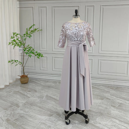 Real Photos High Quality Appliques Mother of Bride Dress for Wedding Elegant Half Sleeves Evening Gown for Women