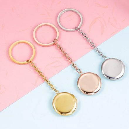 Personalized DIY Photo Stainless Steel 18K Gold Plated Name Engraved Opens Locket Mirror Polished Waterproof Keychain