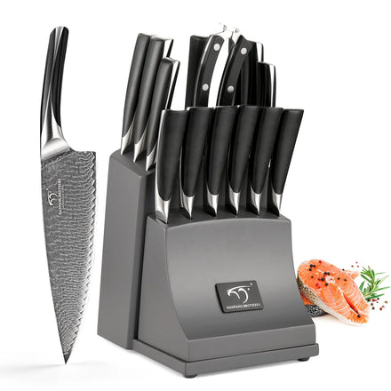 Factory Price 15 Pieces Damascus Steel High Carbon VG10 Kitchen Knives Set with Wooden Knife Holder
