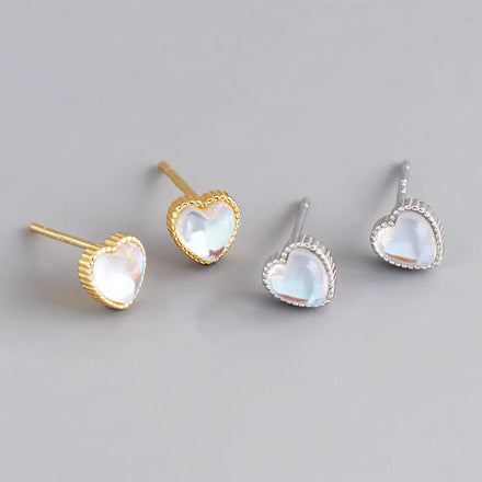 S925 Sterling Silver Colorful Glass Heart Dainty Mini Stud Earrings for Women Girls Fine Jewelry EH1520