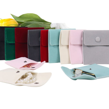 Luxury Bracelet Necklace Gift Packing Storage Bag Green Beige Red Microfiber Flap Velvet Jewelry Pouch with Snap Button