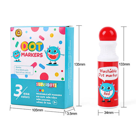 Superdots Dot Markers 3 Pack Set 18 mm Nib 60 ml Washable Dot Painting Bingo Markers Kids Educational Drawing Toys