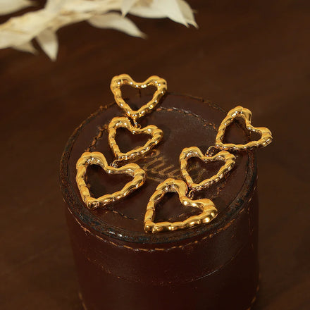 Waterproof Non Tarnish Stainless Steel Heart Earrings Dangling Gold Heart Earrings Vintage Women Earrings