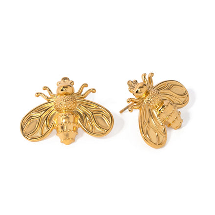 J&D Design Waterproof 18K Gold Stainless Steel Minimalist Insect Jewelry Bee Stud Earring