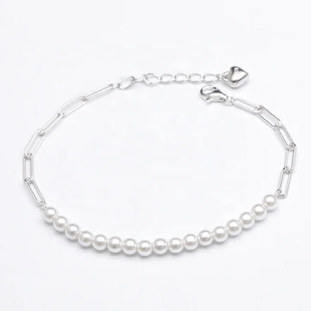 Custom Luxury Women's Artificial Pearl Paper Clip Bracelet 925 Sterling Silver