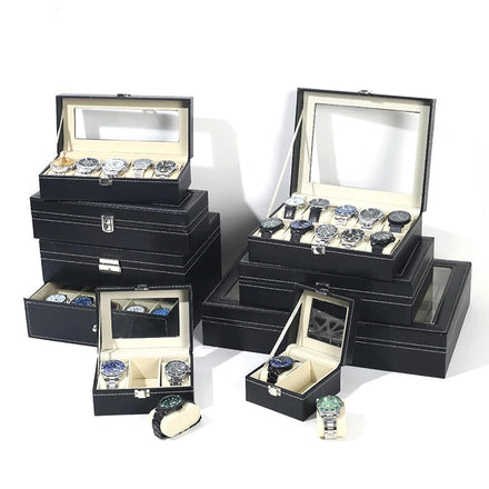 High Quality PU Leather Watch Display Package 2-20 Slot Gift Organizer Custom Logo Wholesale Price Durable Velvet Metal Glass