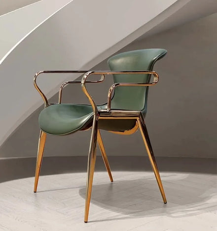 Light Luxury Italian Designer Creative Stainless Steel Saddle Leather Armrest Back Club Restaurant Dining Chair