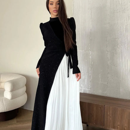 Boutique Wholesale 2026 Autumn New Fashionable Temperament Splicing Design Sense Pleated Fake Two-piece Women's Dresses