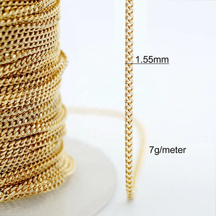 Au585 14k Genuine Gold Diamond Cut Cuban Link Curb Chain in Roll for Jewelry Making