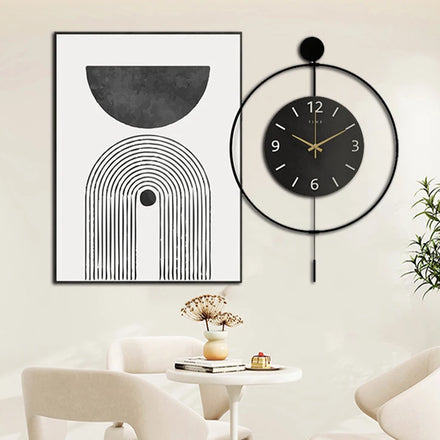 Restaurant Clock Hanging Painting Modern Simple High-grade Black and White Wall Clock Decorative Painting With Clock Wall Art