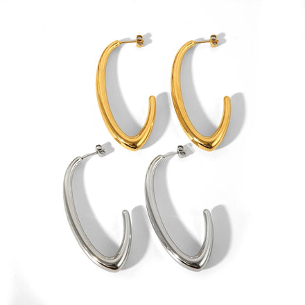 Exaggerated Stainless Steel Thin Fish Hook Stud Earrings 18k Gold Plated Drop Dangle Earrings Oval-Shaped Hollow Stud Earrings