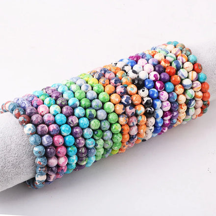 New Fashion 8mm Rainbow Color Artificial Rain Stone Bracelet Women Simple Design Plain Beaded Elastic Bracelet JBS12642