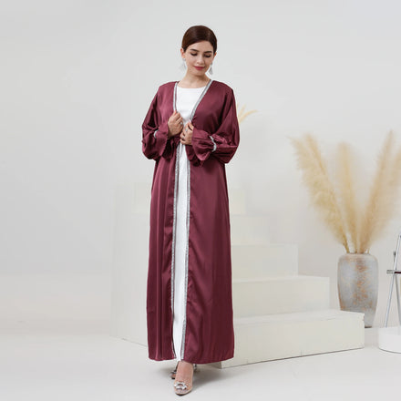 Mexizo Women's Modest Islamic Diamond Cardigan New Design Satin Dubai Abaya Plus Size Traditional Muslim Clothing Accessory