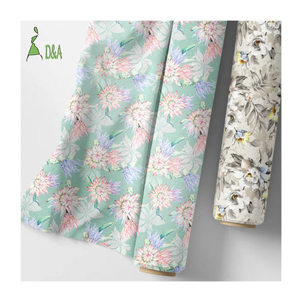 100% Cotton Watercolor Flowers Printed Fabric Custom Printed Lightweight Woven for Women's Dresses Shirts Plain Style for Girls