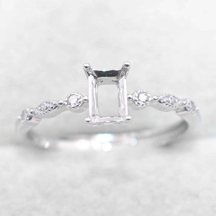 Sterling Silver 4*6mm Semi Mount Ring Square Shape Empty Frame Blank Claws Setting S925 Base Without Center Stone for Inlay DIY