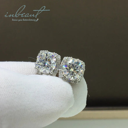 Silver 925 Original Total 4 Carat Brilliant Cut Diamond Test Past D Color Moissanite Square Stud Earrings Women Gemstone Jewelry