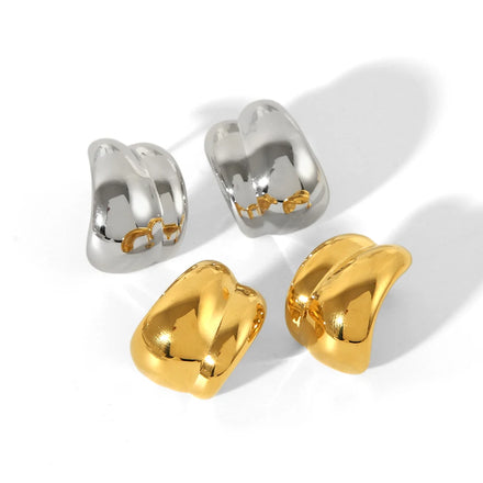 Popular New C-Shape 18k Gold Plated Stainless Steel Stud Earring for Women Double Layer Earring Women Jewelry