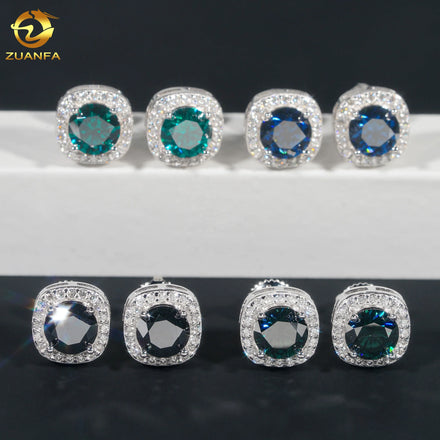 Pass Diamond Tester Iced Out Hip Hop Sterling Silver  925 Screw Back Colorful Moissanite Diamond Stud Earrings Men